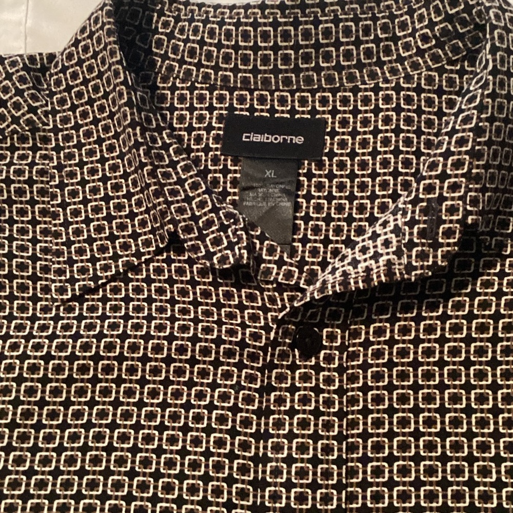 Claiborne Black and White Geometric Button-Down Shirt